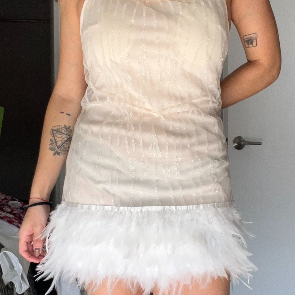 Sequin and feathers short dress